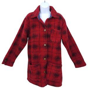 Vintage David Hollis Red Plaid Fleece Button Front Jacket Womens M Long Sleeve